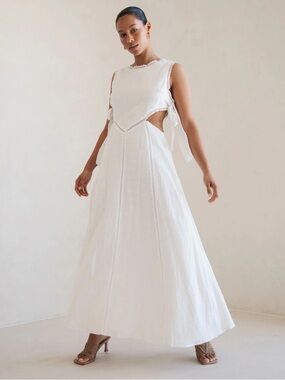 Sabo Skirt White Maxi Dress with Side Cutouts and Tie Bows